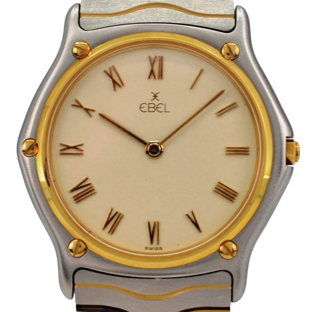 Men's 34mm Ebel Classic Wave Two Tone Beige Dial Swiss Quartz Watch Ref: 181903!